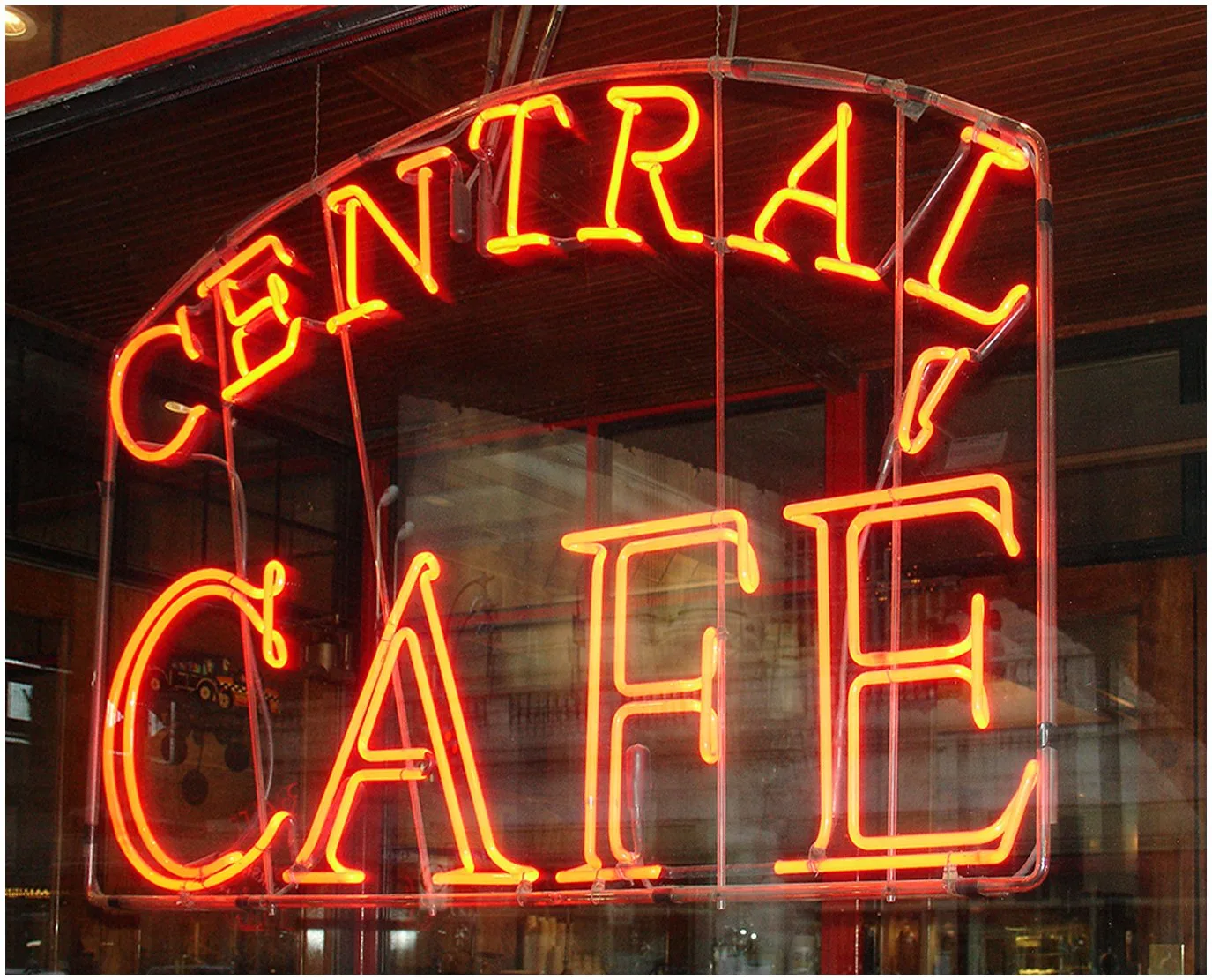 Neon cafe sign, a typical candidate for an LED retrofit when the cabinet is sound