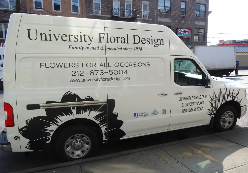 university floral design partial van wrap