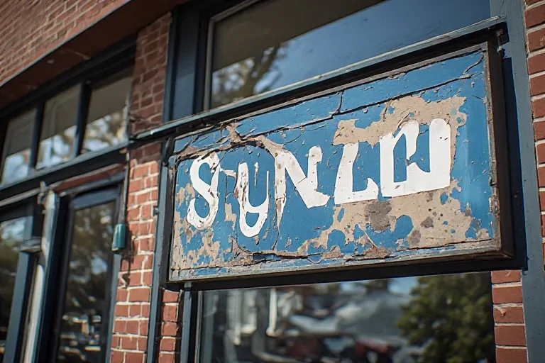 Aging business sign damage