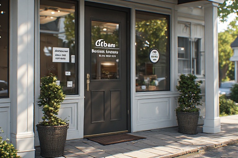 Clear business entrance signage