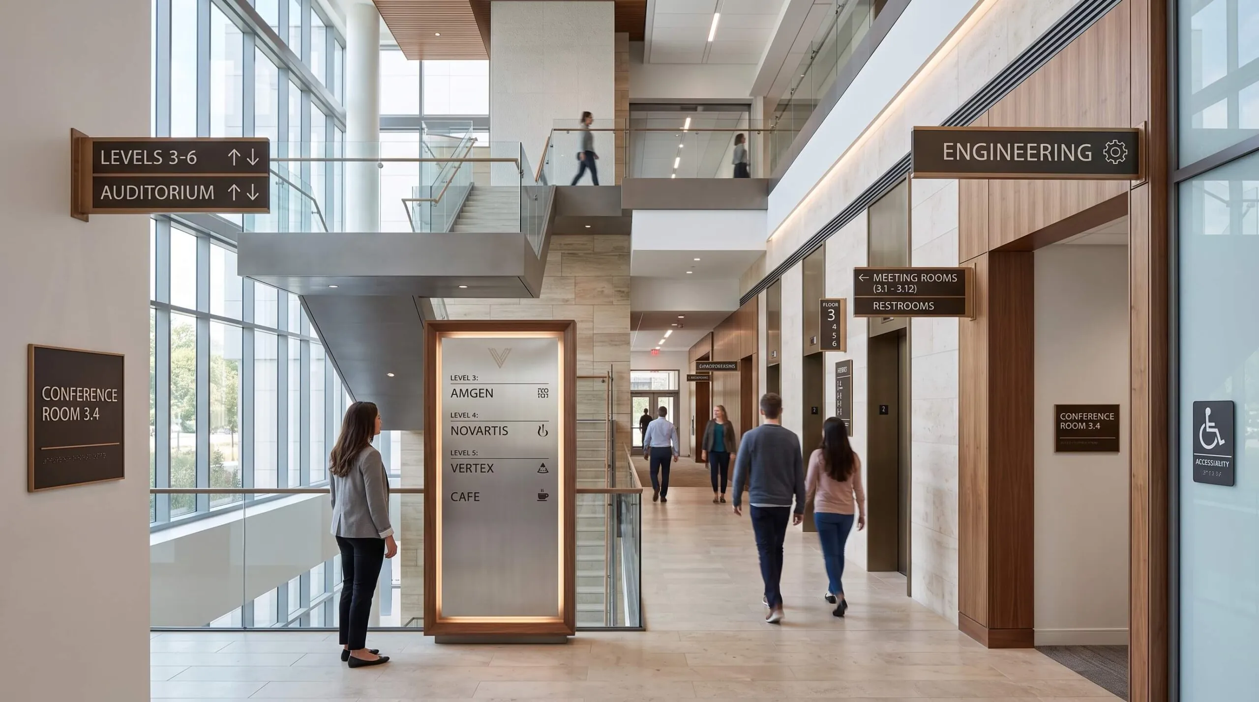 Custom wayfinding signs for commercial buildings