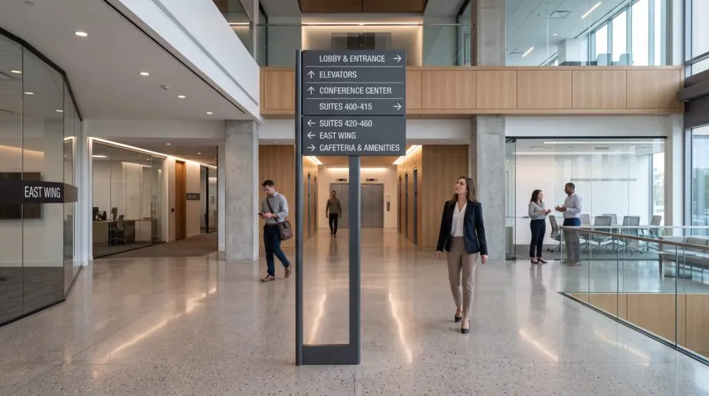 Directional signs in building