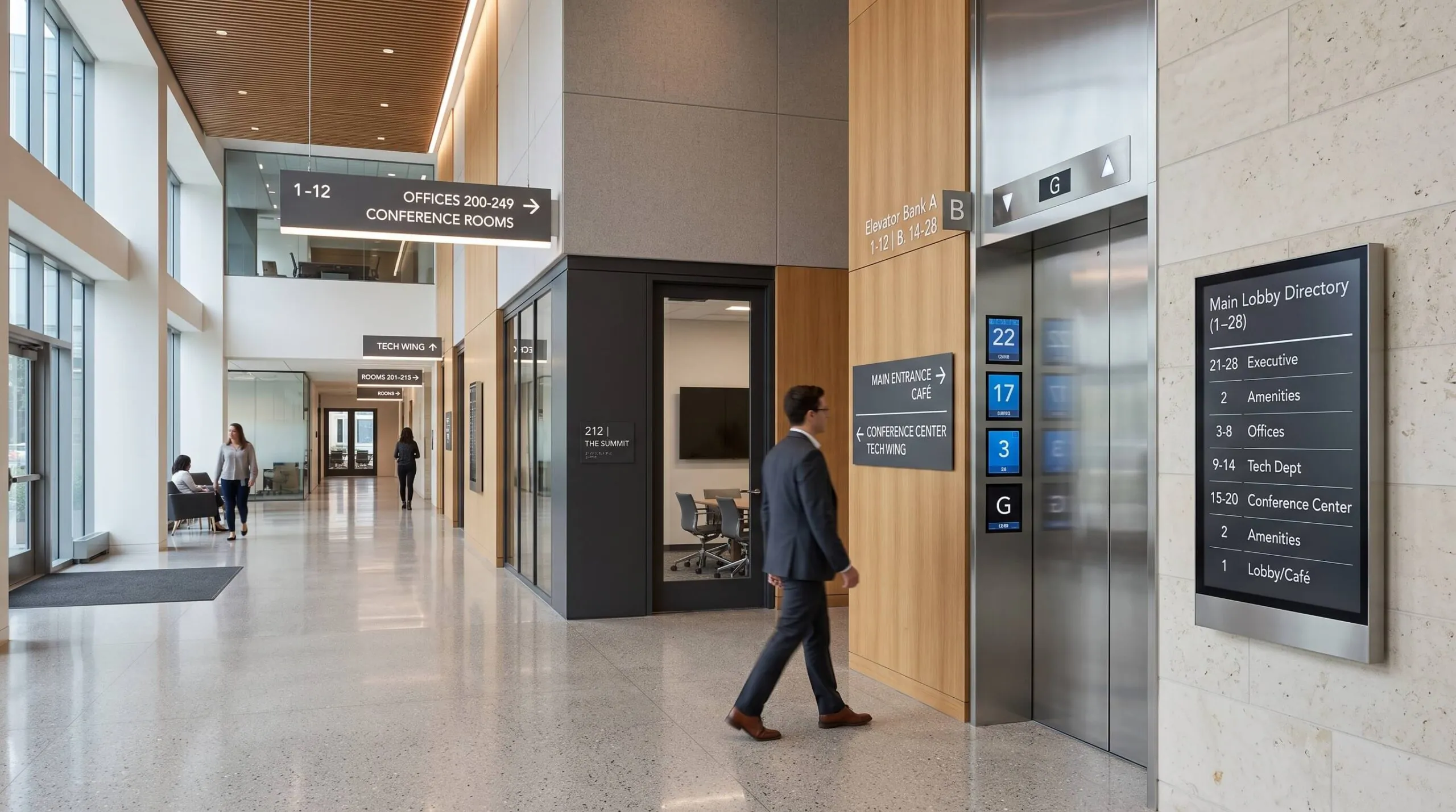 Interior wayfinding and elevator signs