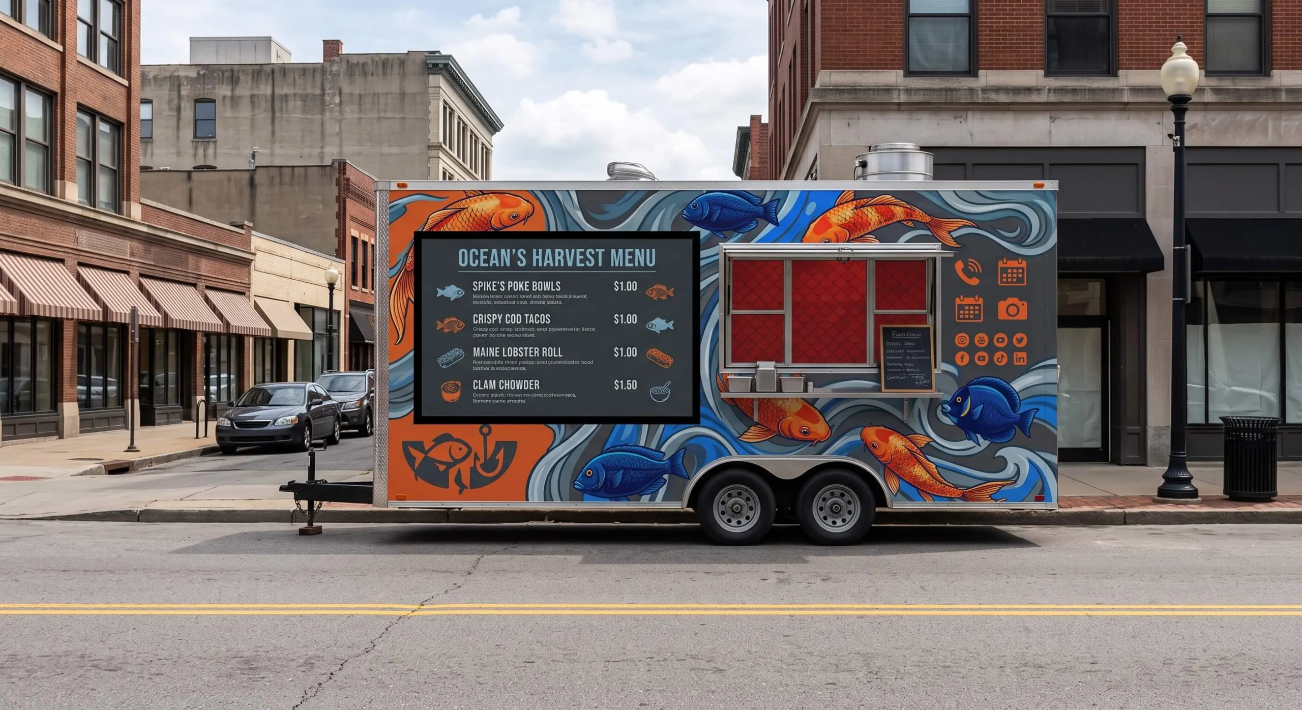 Road facing food cart branding