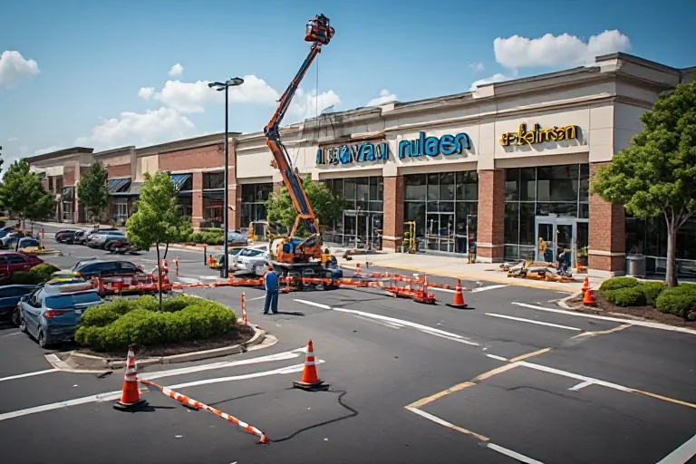 Shopping center sign installation