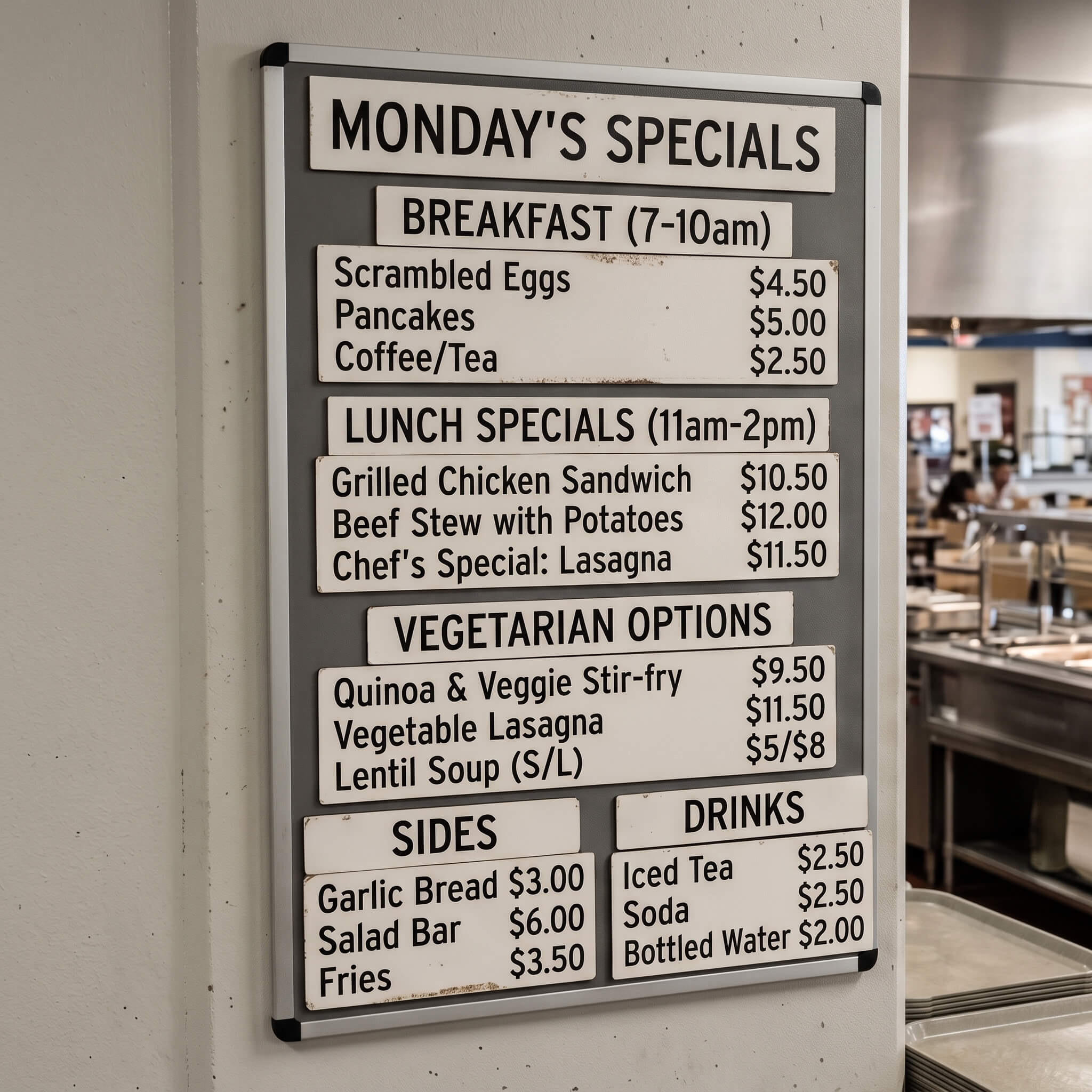 cafeteria magnetic menu board nj
