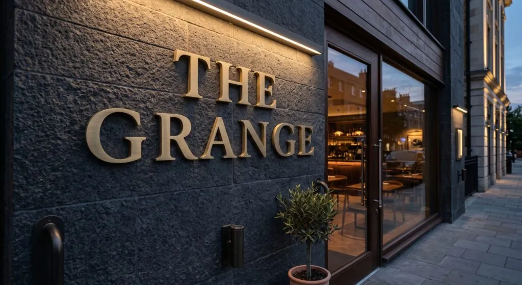 brushed gold metal letters