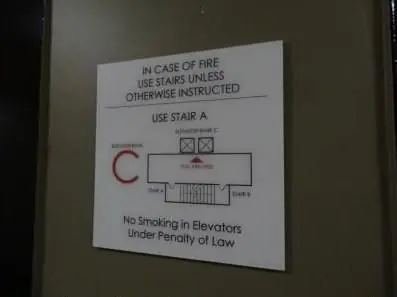 In case of fire elevator sign with a floor plan
