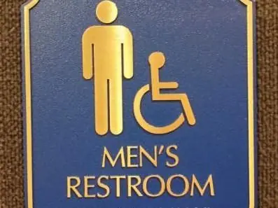 Blue and gold mens restroom ADA sign